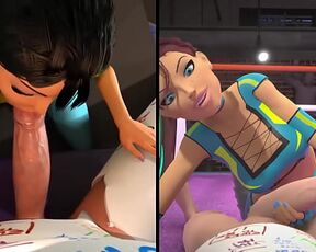 3DGSPOT - Hot Girls Deepthroat A Big Cock In SPLIT-SCREEN COMP! 3D CARTOON PORN!